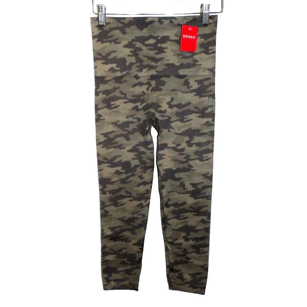 SPANX green camo pattern compression capri leggings 19" inseam womens size L NEW
